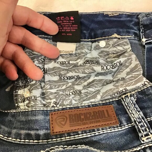 Rock & Roll Denim 28 Long Mid Rise Bootcut Aztec Women’s Jeans Aqua Stretch - Picture 12 of 13